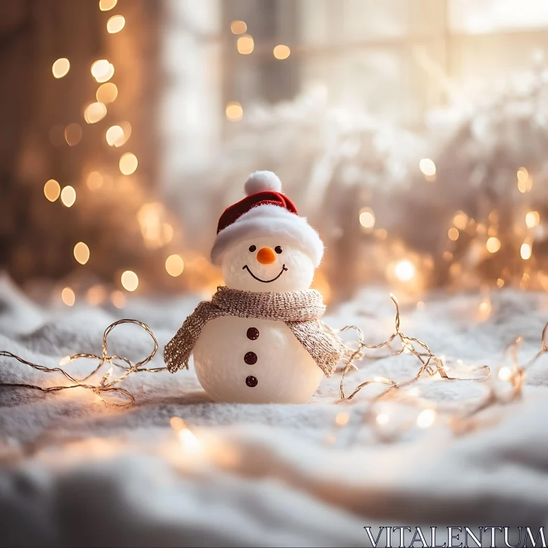 Festive Snowman with Santa Hat and Scarf AI Image