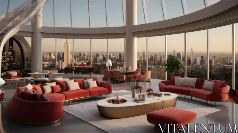 Contemporary Living Room with City View | Crimson and Beige Design AI Image