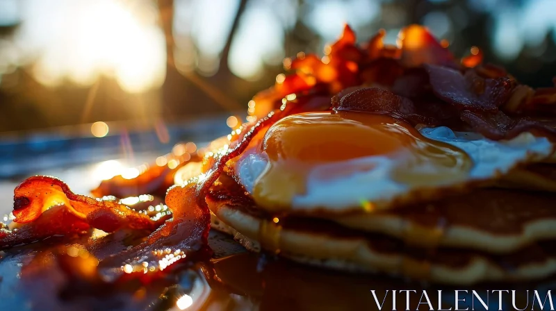 Delicious Breakfast: Pancakes, Bacon, and Eggs AI Image