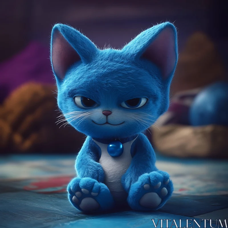 Playful Blue Cat Character in a Cozy Room AI Image