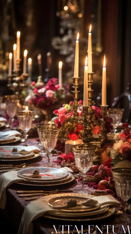 Elegant Vintage Wedding Tablesetting with Baroque-Influenced Drama AI Image
