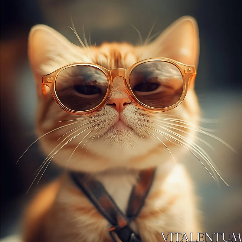 Cute Cat Wearing Sunglasses Close-Up AI Image