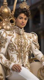Feminine Grace in Unreal Engine 5 Style: A Gold and White Ensemble