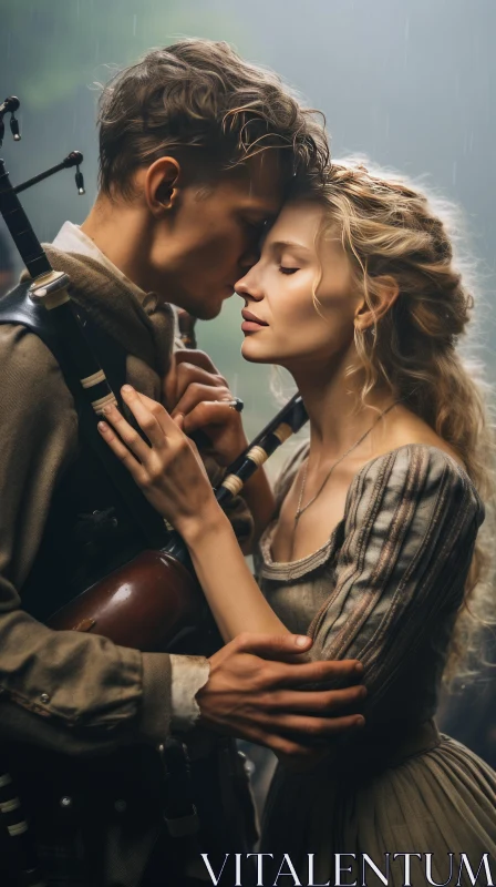 Historical Romance: A Rainy Kiss & Melody AI Image
