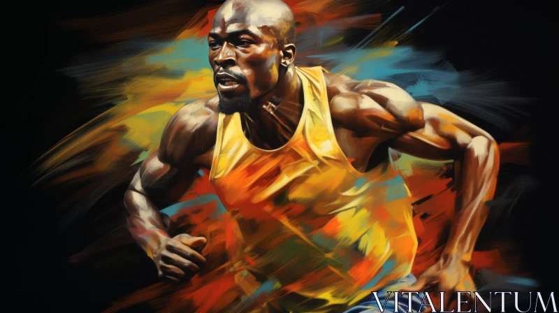 Male Sprinter Painting - Determined Athlete Artwork AI Image