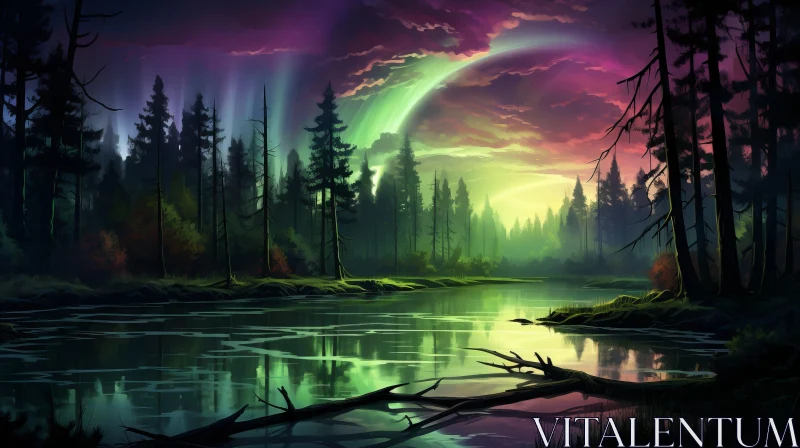 Northern Lights Fantasy Landscape: A Mystical Night's Tale AI Image