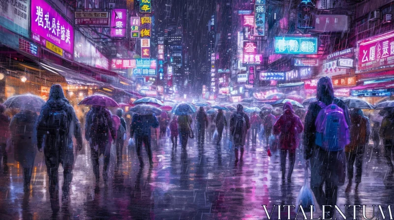 Rainy Night Scene in a City: Synthwave-inspired Hyper-realistic Art AI Image