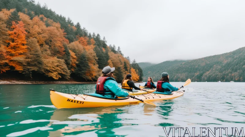 Tranquil Kayaking Scene on a Fall Lake AI Image