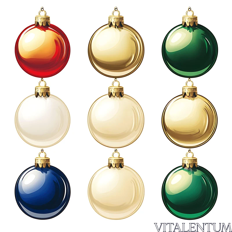 Assorted Christmas Decorations with Shiny Surfaces AI Image