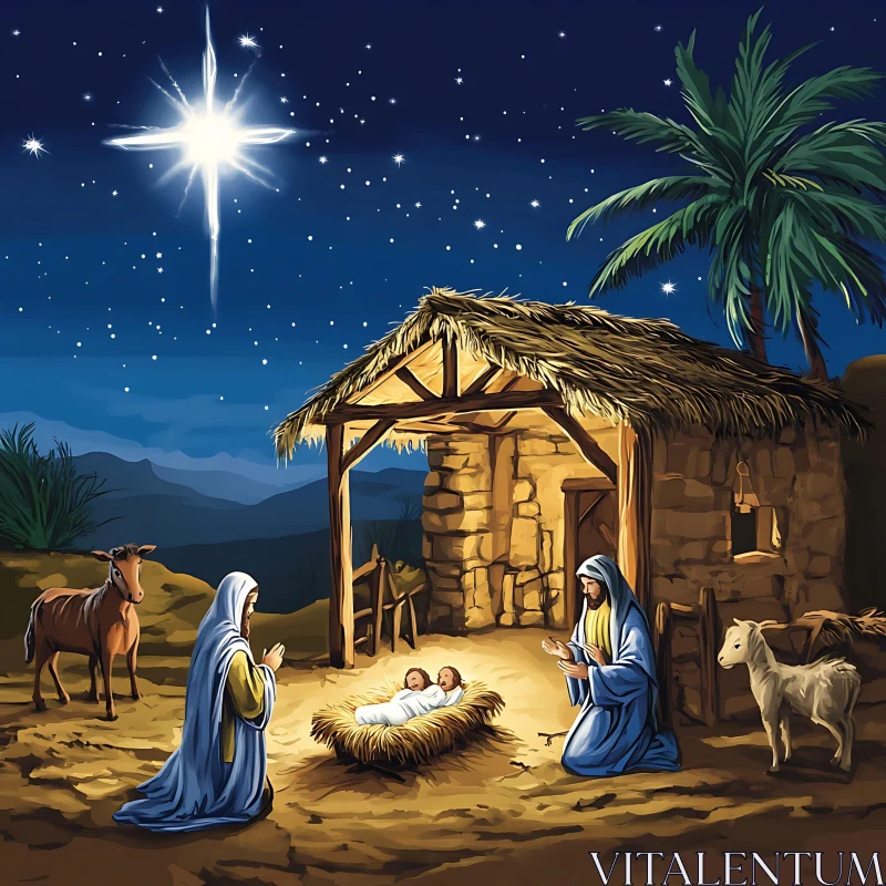 Holy Nativity with Mary, Joseph, and Baby Jesus AI Image