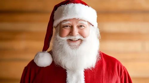 Smiling Santa with Cozy Wooden Background