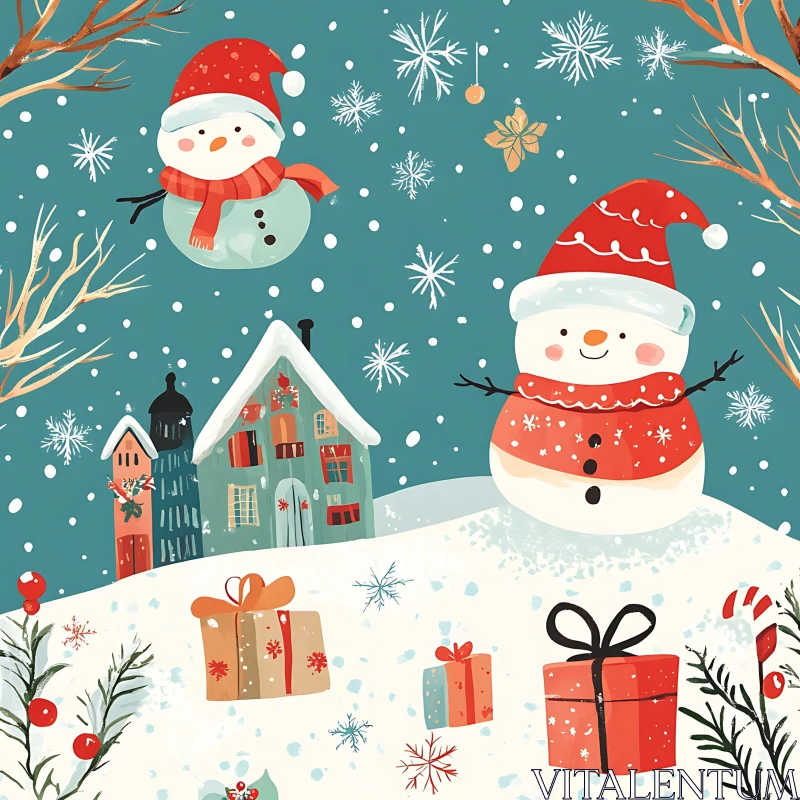 Cheerful Snowmen in a Winter Wonderland AI Image