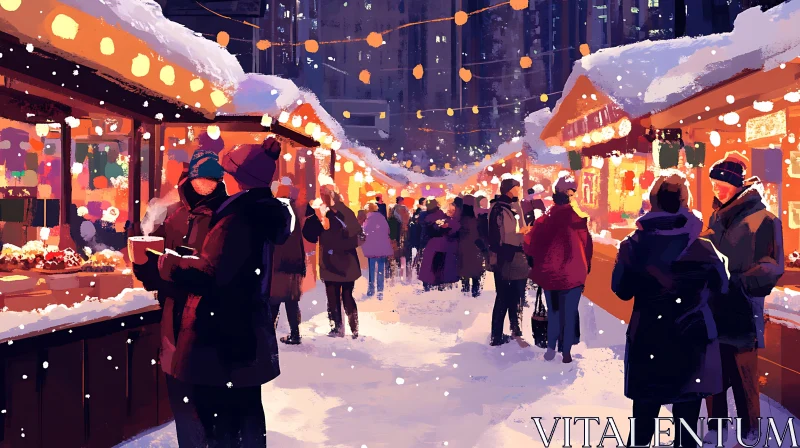 AI ART Festive Night at Snowy Christmas Market