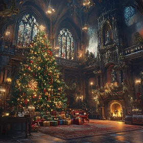 Festive Christmas Decorations in an Elegant Hall