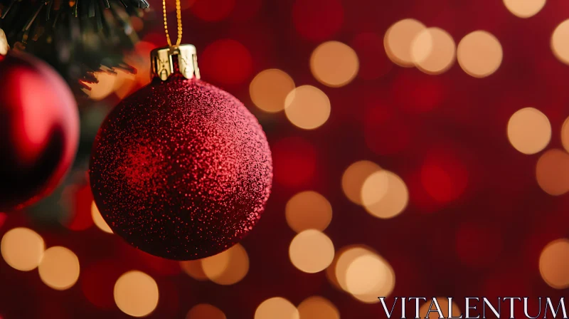 Red Holiday Ornament with Golden Bokeh AI Image