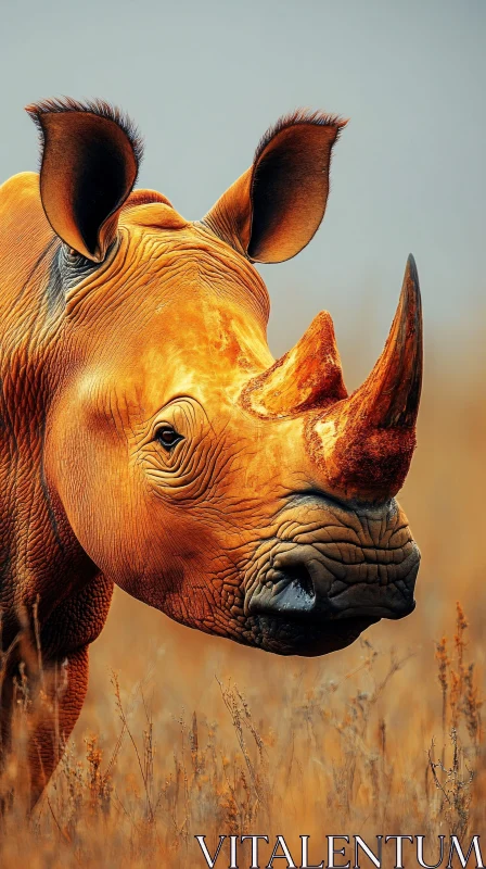 Close-up of a Rhinoceros in the Wild AI Image