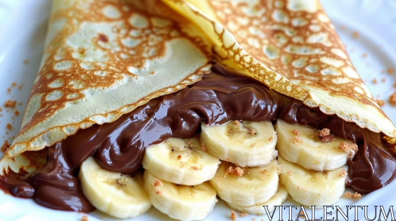 Delicious Chocolate and Banana Crepe | Close-Up Image AI Image