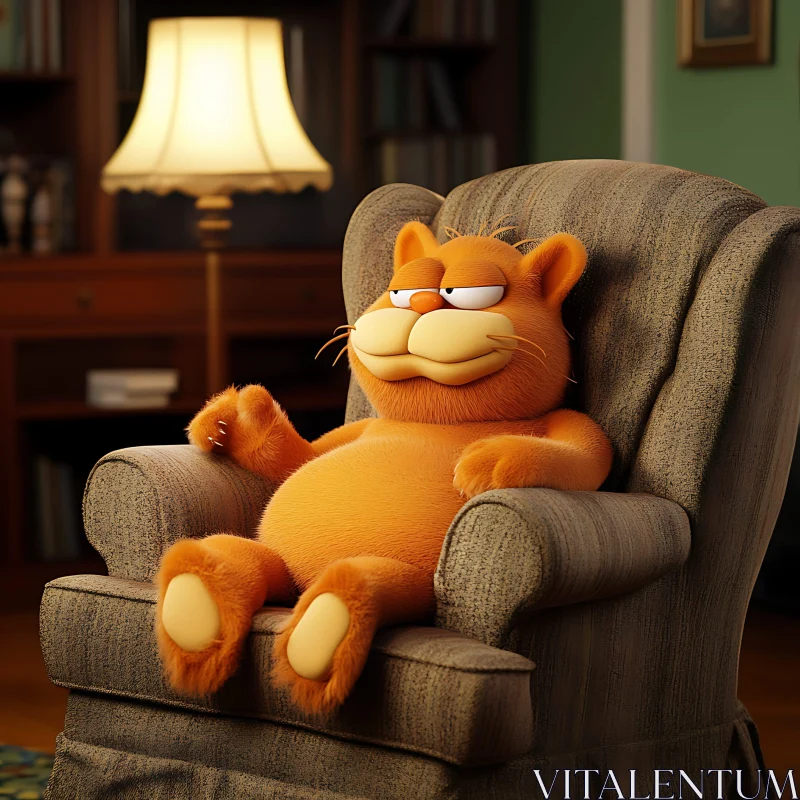 Relaxed Cartoon Cat in Armchair AI Image