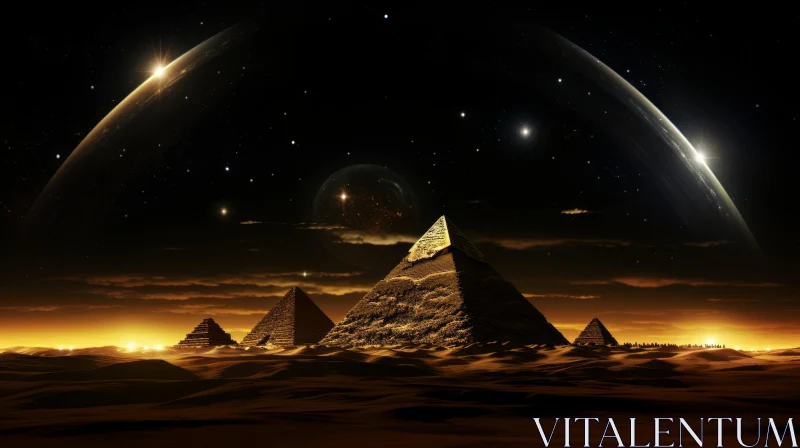 Mystical Pyramids in the Desert | Celestialpunk Art AI Image