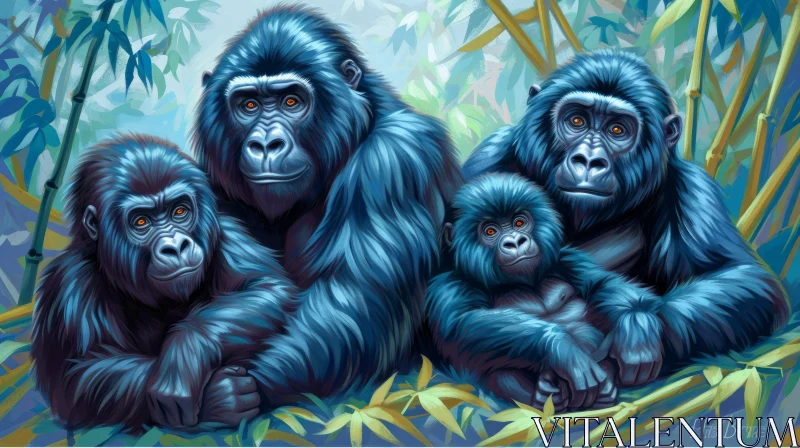 Realistic Digital Painting of a Gorilla Family AI Image