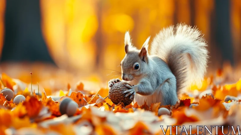 Squirrel on Fallen Leaves: Captivating Nature Photograph AI Image