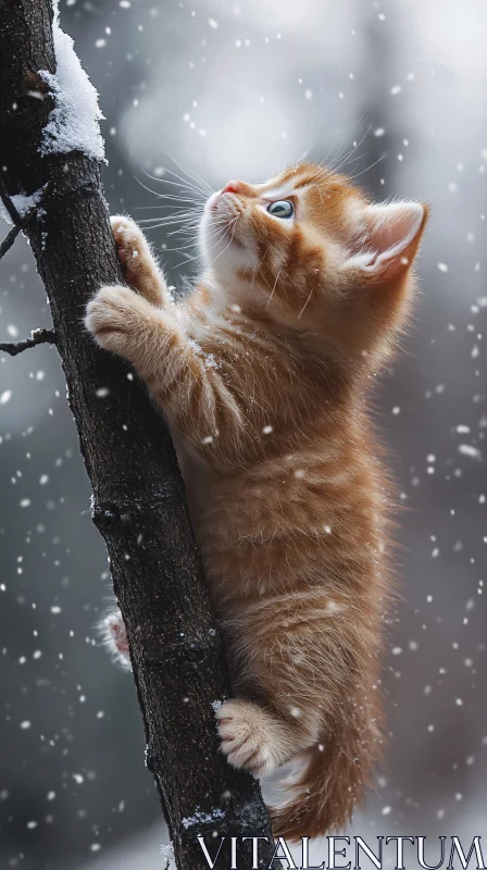 AI ART Curious Kitten in a Snowy Wonderland