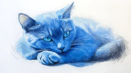 Serene Blue Cat Resting - Digital Art