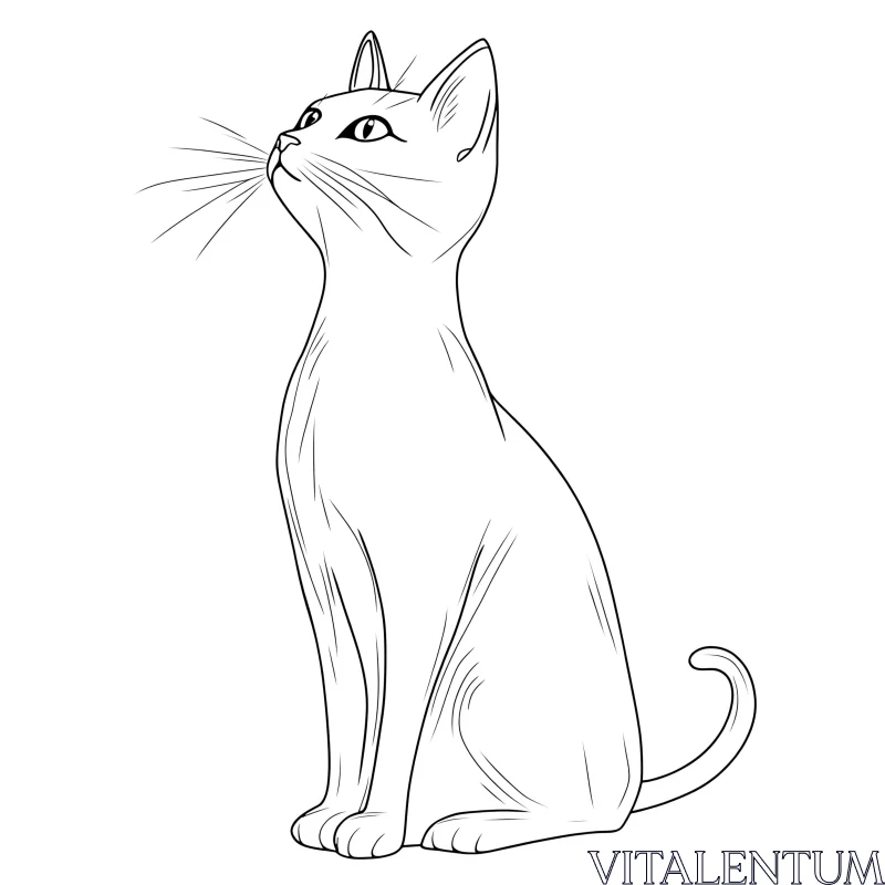 AI ART Black and White Outline of an Upright Cat