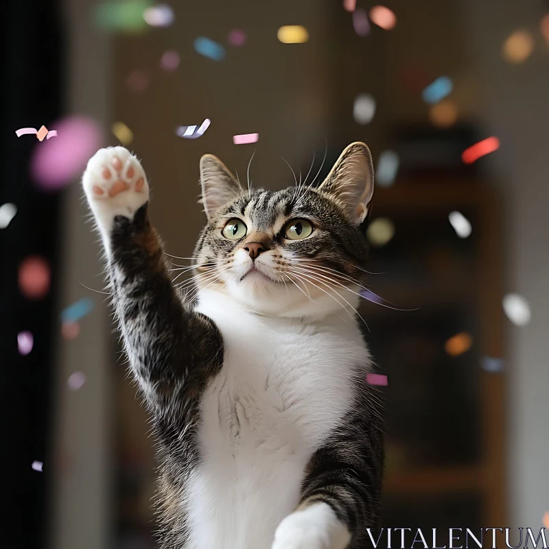 AI ART Charming Cat Enjoying Confetti Play