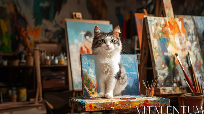 AI ART Feline Artist in Creative Space