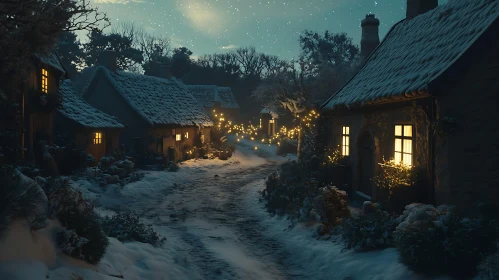 Serenely Lit Snowy Village Path