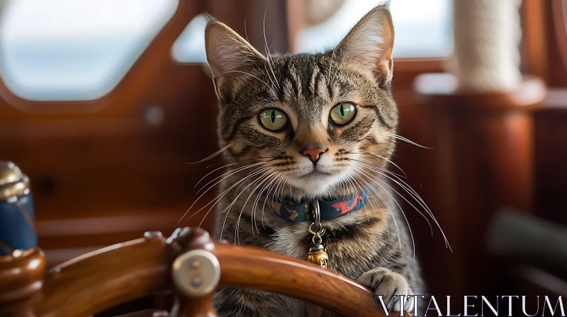 Charming Cat with Green Eyes and a Bell Collar AI Image