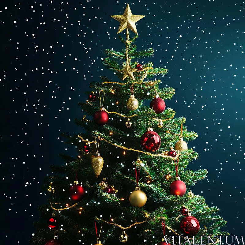 Festive Christmas Tree with Ornaments AI Image