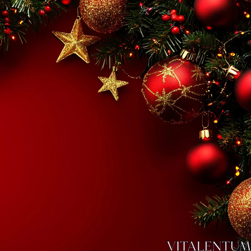 Elegant Christmas Decor with Red and Gold Ornaments AI Image