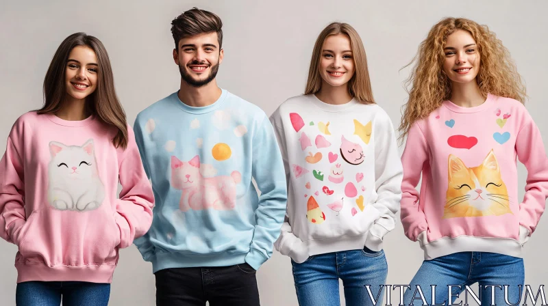 Stylish Cat Print Sweatshirts for All AI Image