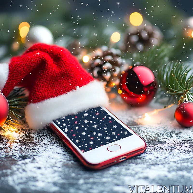 AI ART Christmas-themed Smartphone with Snowflakes and Ornaments