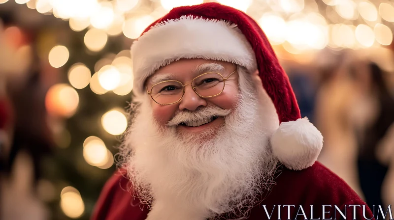 AI ART Cheerful Santa with Bokeh Christmas Lights Background