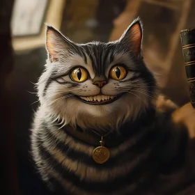 Mystical Smiling Cat with Pendant