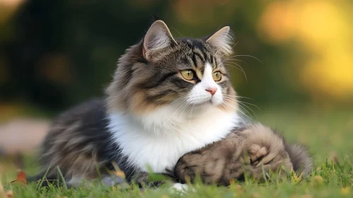 Tender Moment of Mother Cat with Kitten