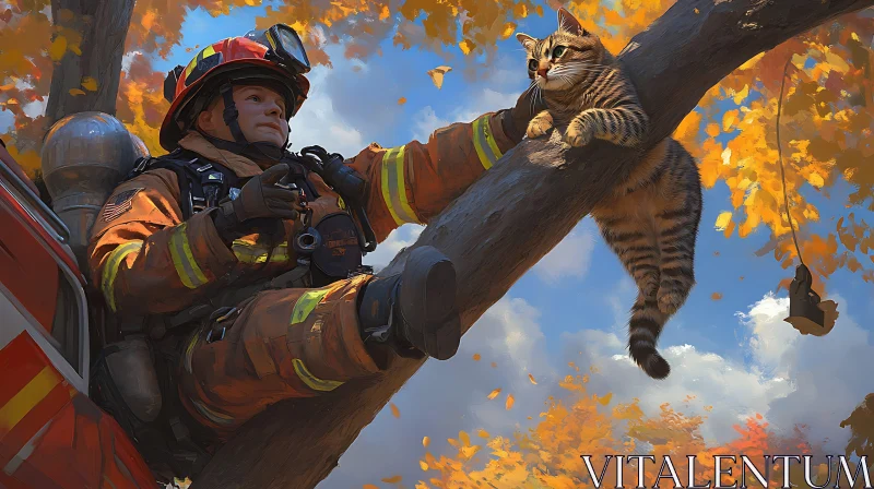 AI ART Brave Firefighter in Autumn Rescue