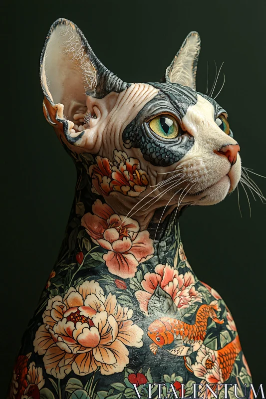 AI ART Floral Tattoo Designs on Hairless Cat