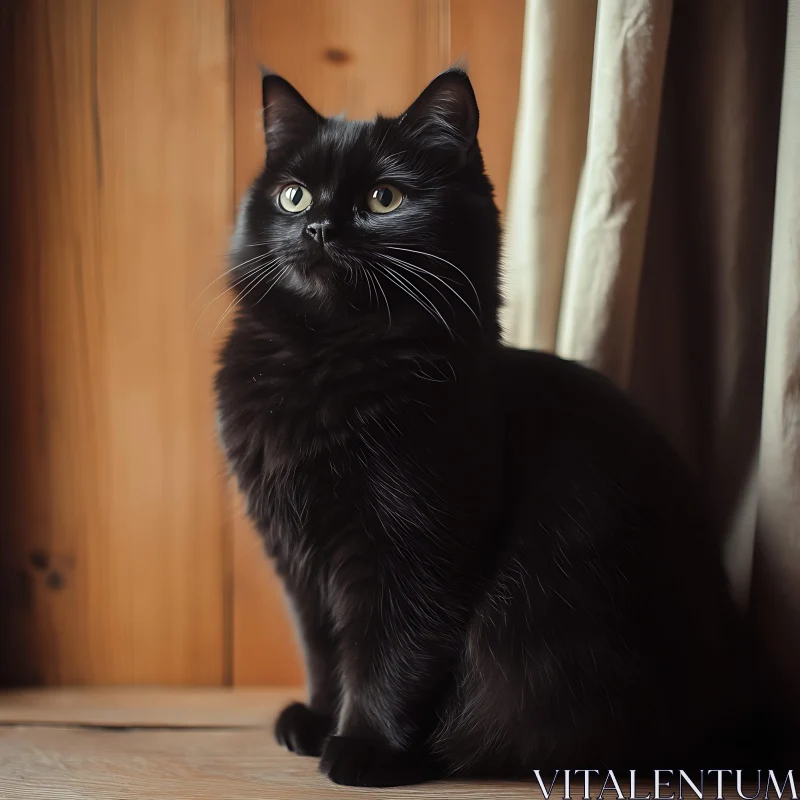 Elegant Black Feline with Green Eyes AI Image