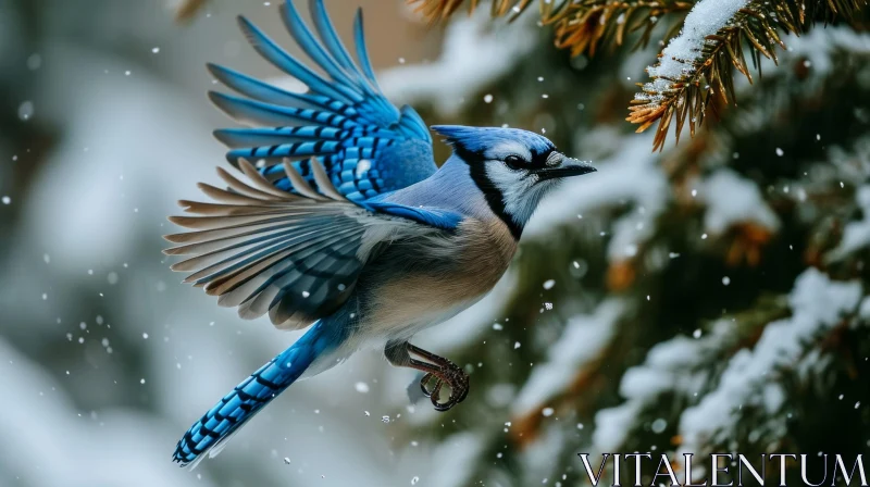 Blue Jay in Mid-Flight: A Captivating Nature Photograph AI Image