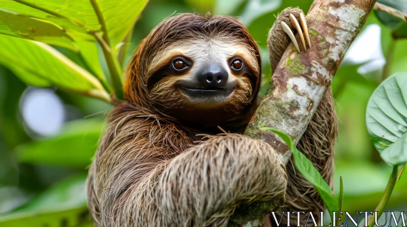 Charming Sloth Hanging on Tree Branch - Captivating Nature Image AI Image