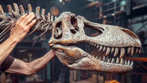 Close-Up Installation of Ancient T-Rex Skull | Pop Culture and Science Infused Art