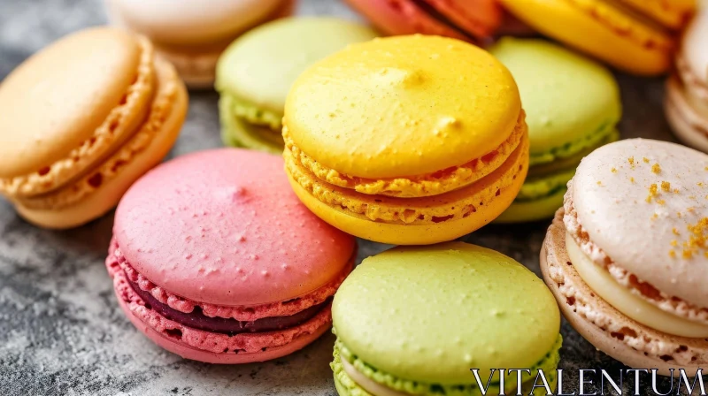 Colorful Macarons Arrangement on Gray Surface AI Image