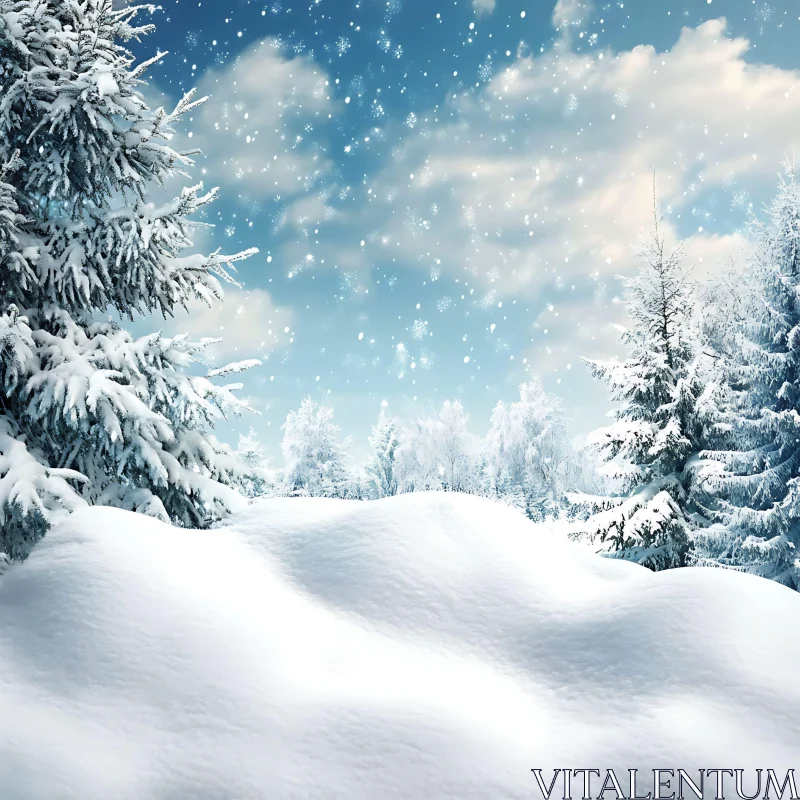 Tranquil Snowy Pine Forest in Winter AI Image