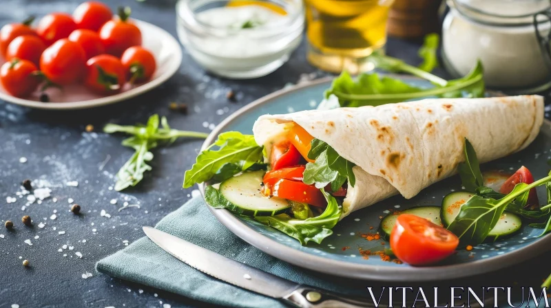 Delicious and Healthy Vegetable Wrap with Tzatziki Sauce AI Image