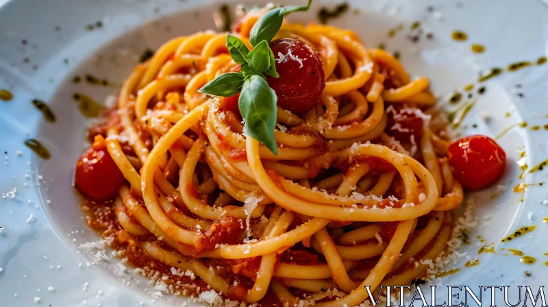 Delicious Spaghetti Pasta with Tomato Sauce and Basil AI Image
