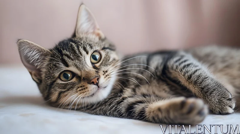 Close-Up of a Relaxed Tabby Kitten AI Image